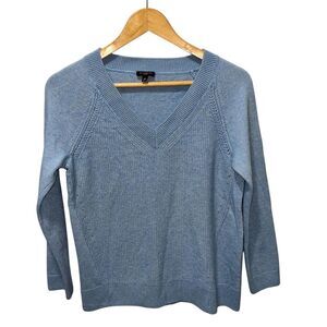 Talbots Petite Wool Cashmere Blend V-Neck Sweater Size Medium Blue Soft Cozy